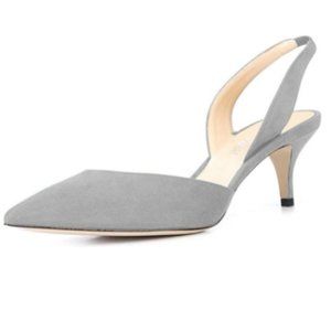 YDN Grey Classic Low Kitten Heels Pointed Toe Suede D'Orsay Slingback Sandals